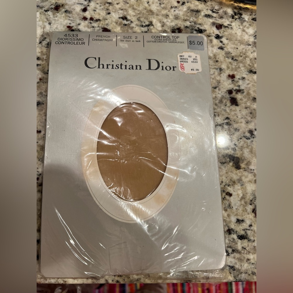 Christian Dior Control Top Sz2 French Champagne hosiery Vintage
